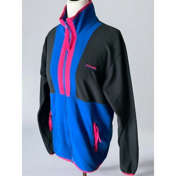Columbia Fleece Jacket Black Blue Pink Full Zip Long Sleeve Mock Neck Small - Picture 8 of 8